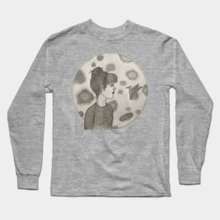 Woman and Hummingbird with Moon, “Everything’s Connected” Long Sleeve T-Shirt